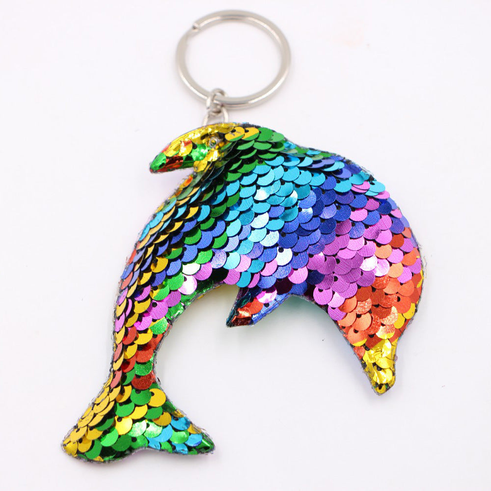 Flip Sequin Charm Keychain - Dolphin_Colorful