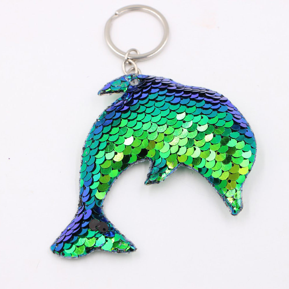 Flip Sequin Charm Keychain - Dolphin_Green