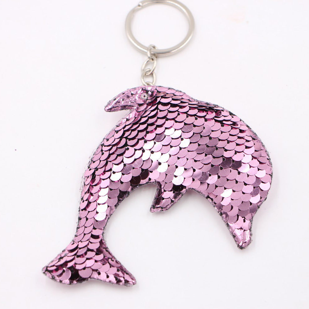 Flip Sequin Charm Keychain - Dolphin_Pink