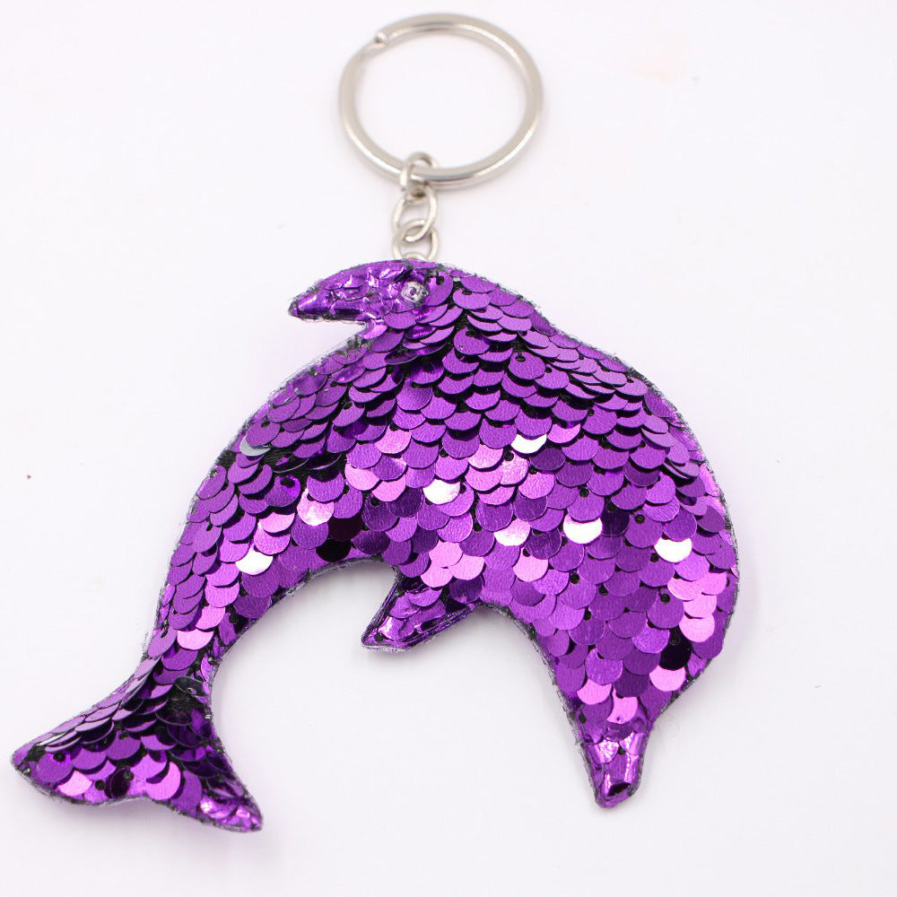 Flip Sequin Charm Keychain - Dolphin_Purple