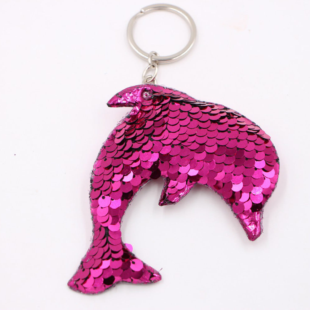 Flip Sequin Charm Keychain - Dolphin_Rose
