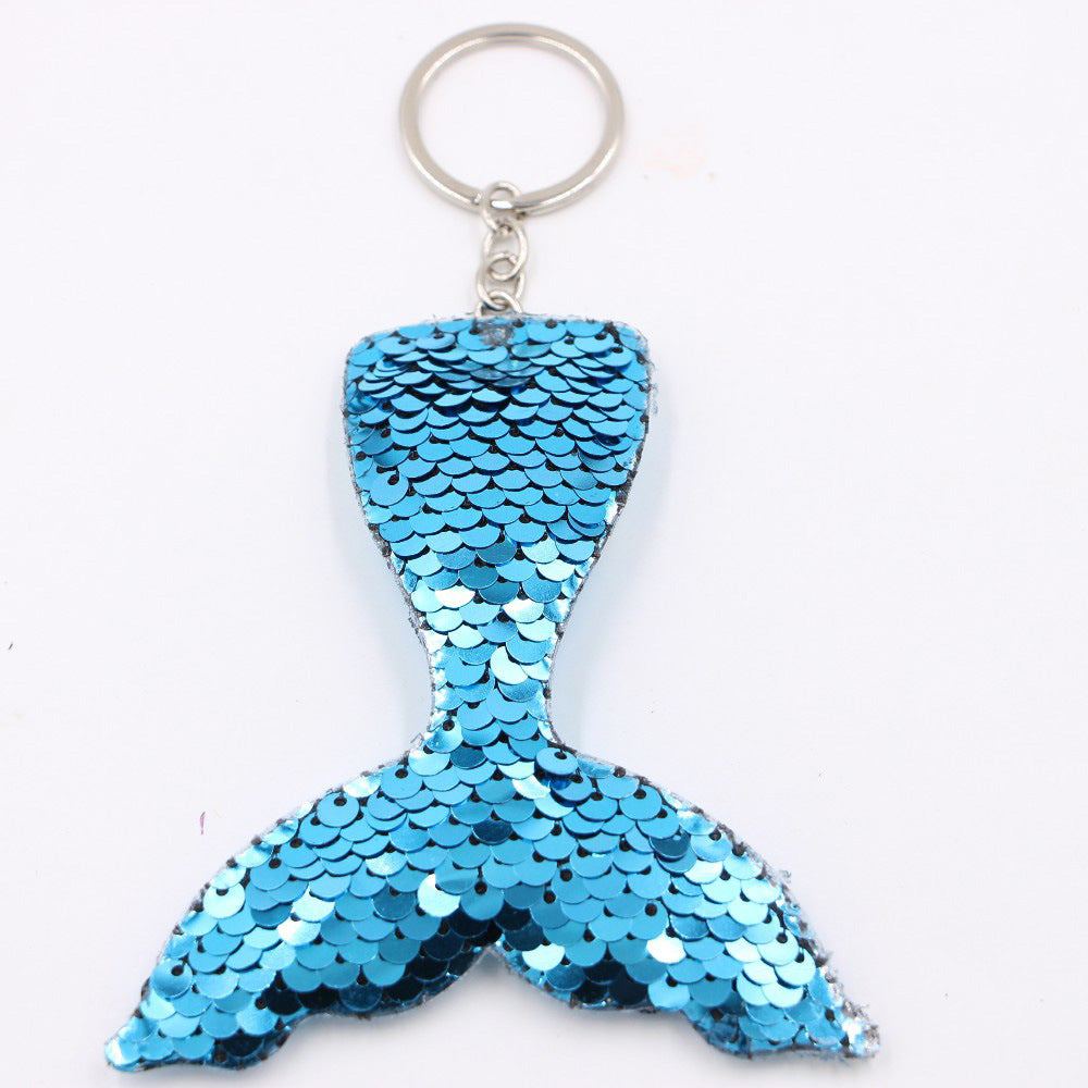 Flip Sequin Charm Keychain - Fish_Blue