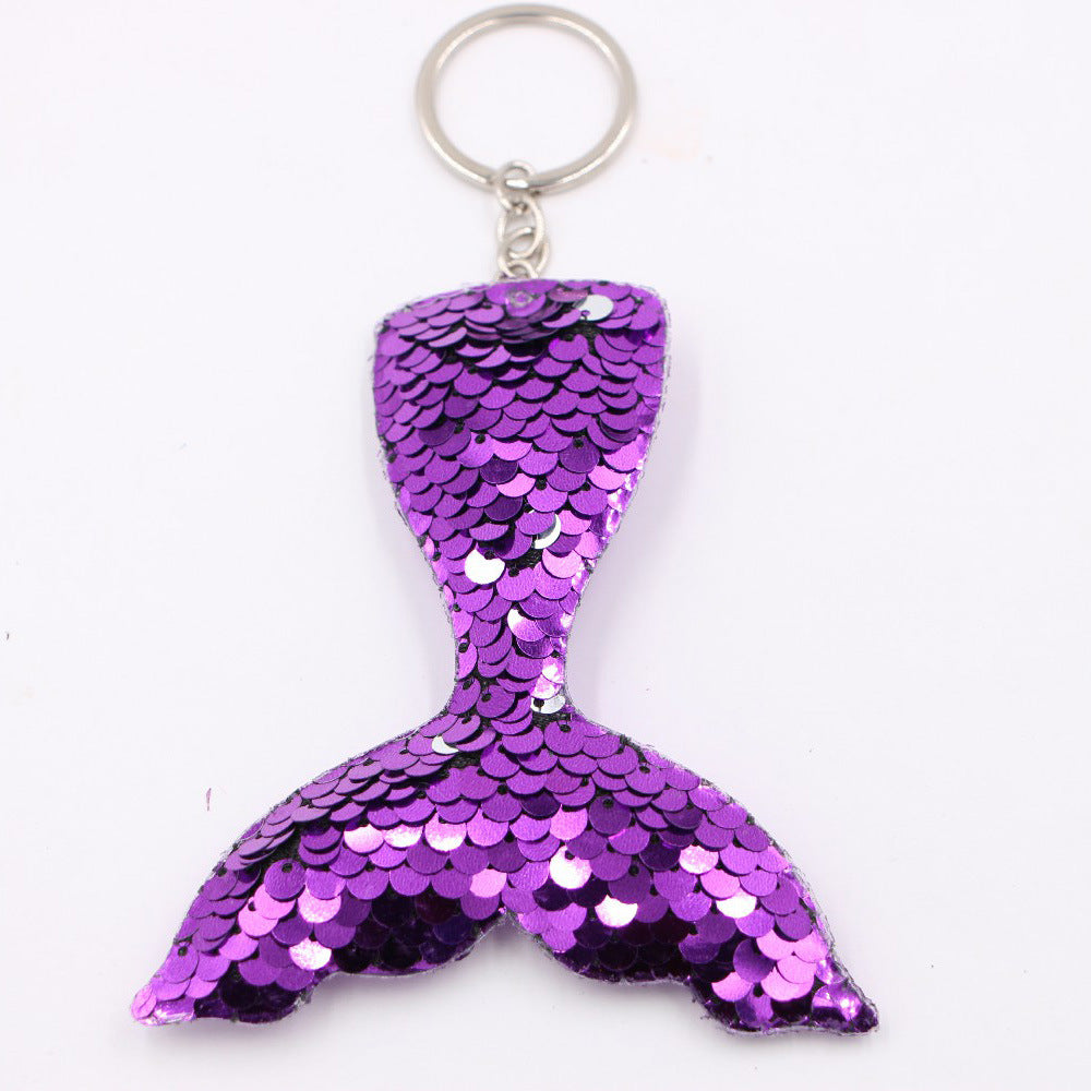 Flip Sequin Charm Keychain - Fish_Purple