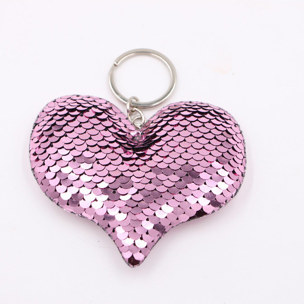 Flip Sequin Charm Keychain - Love_Pink
