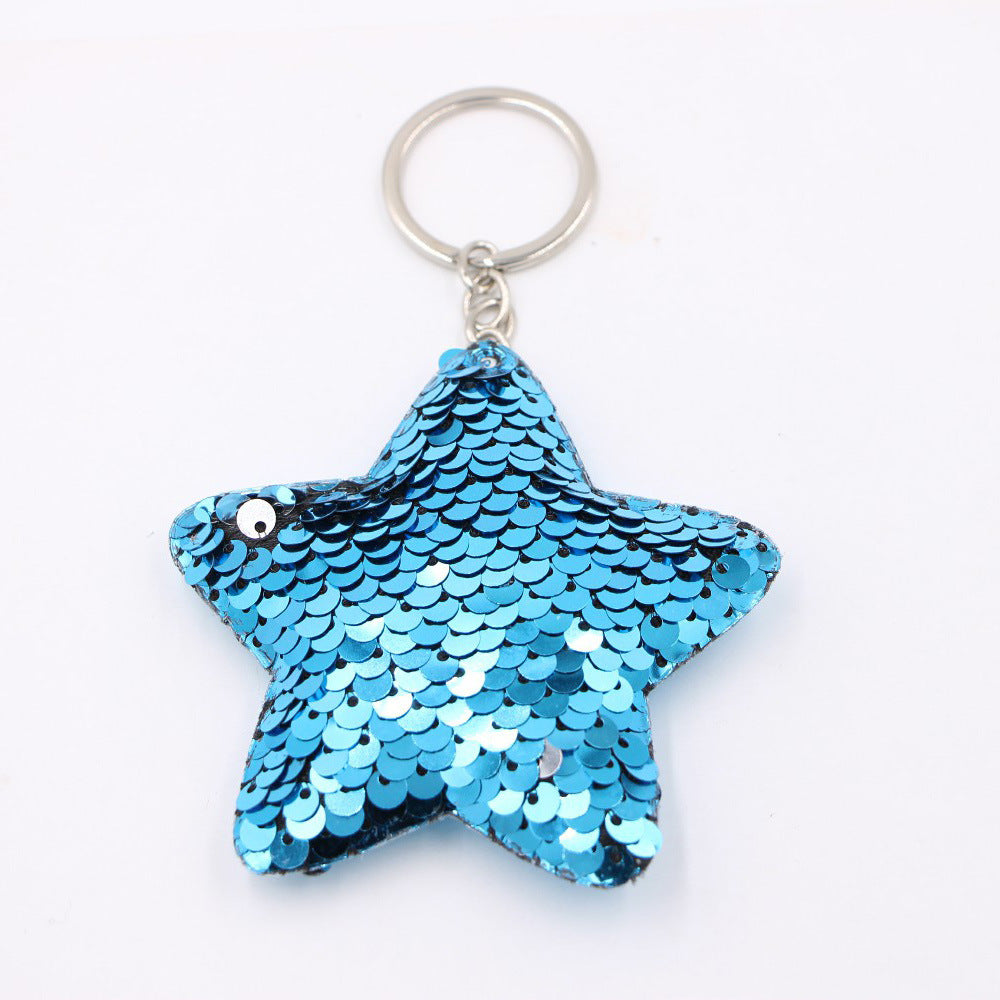 Flip Sequin Charm Keychain - Star_Blue