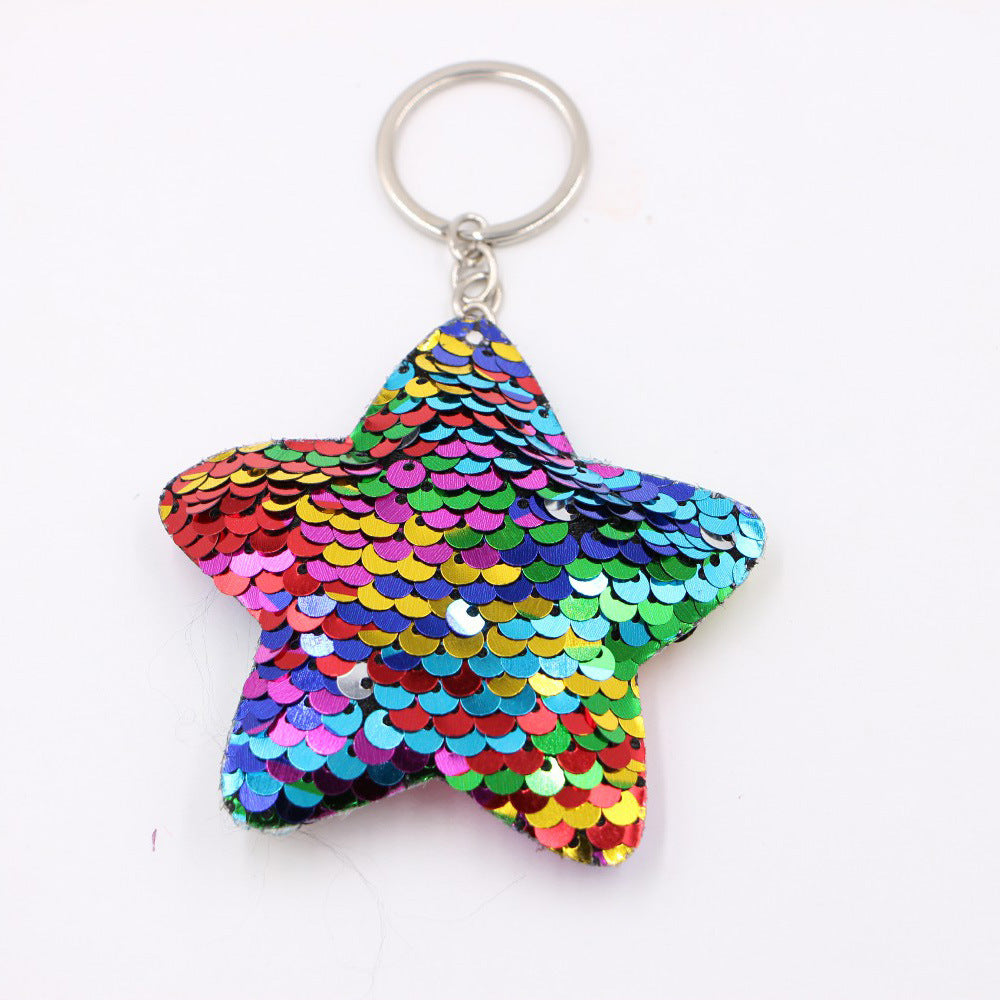 Flip Sequin Charm Keychain - Star_Colorful