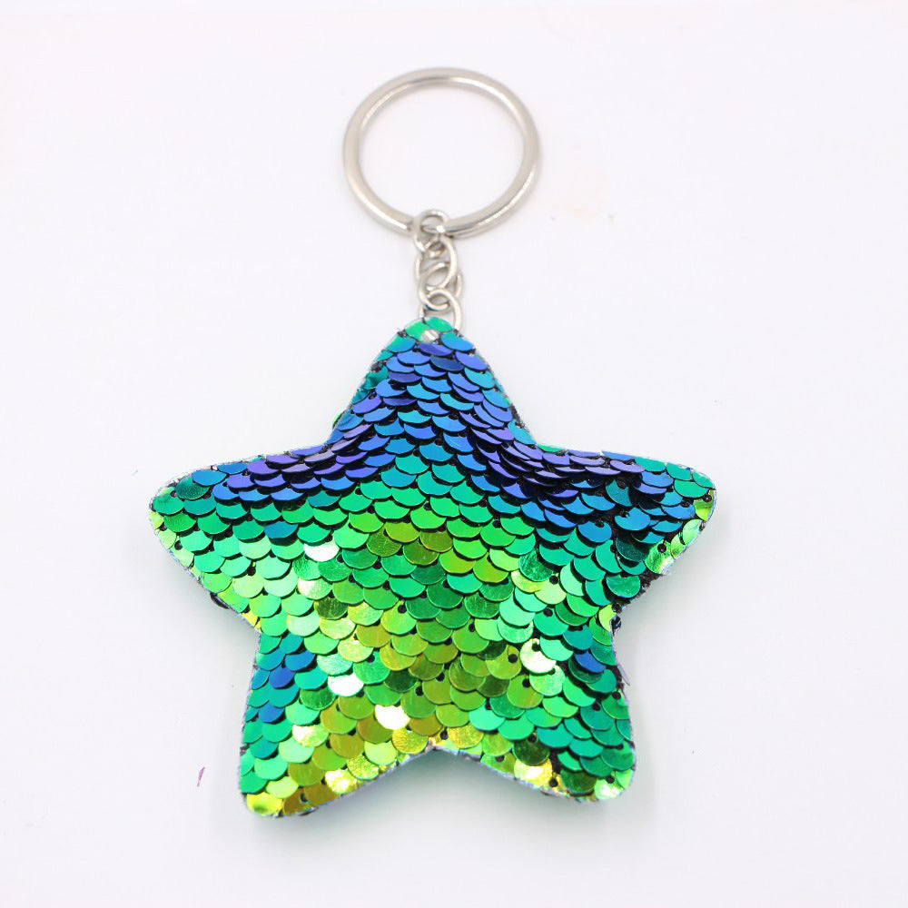 Flip Sequin Charm Keychain - Star_Green
