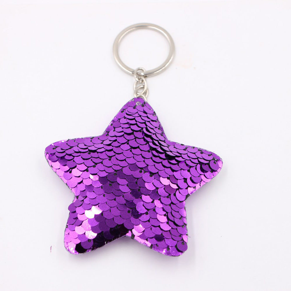 Flip Sequin Charm Keychain - Star_Purple