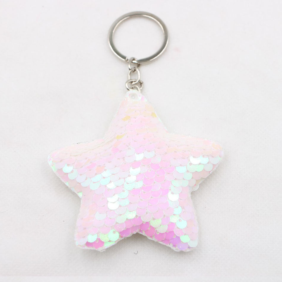 Flip Sequin Charm Keychain - Star_White