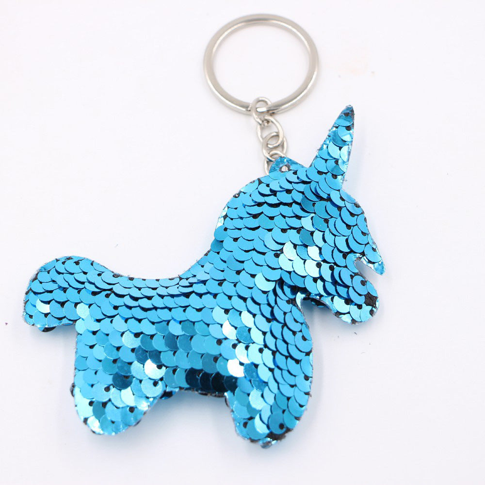 Flip Sequin Charm Keychain - Unicorn_Blue