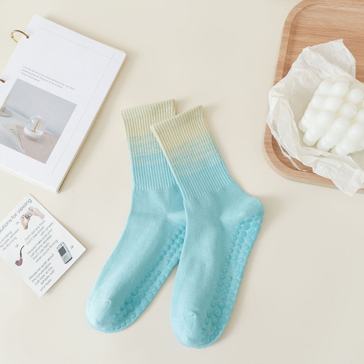 Gradient Grip Crew Socks for Yoga and Pilates - Blue