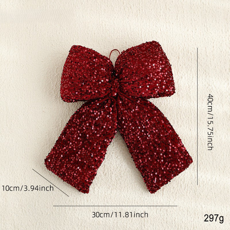 Sequin Christmas Bow Decoration With Hanging Loop - L-Bow