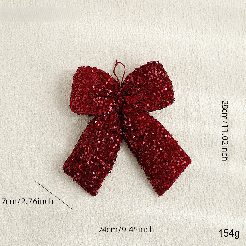 Sequin Christmas Bow Decoration With Hanging Loop - M-Bow