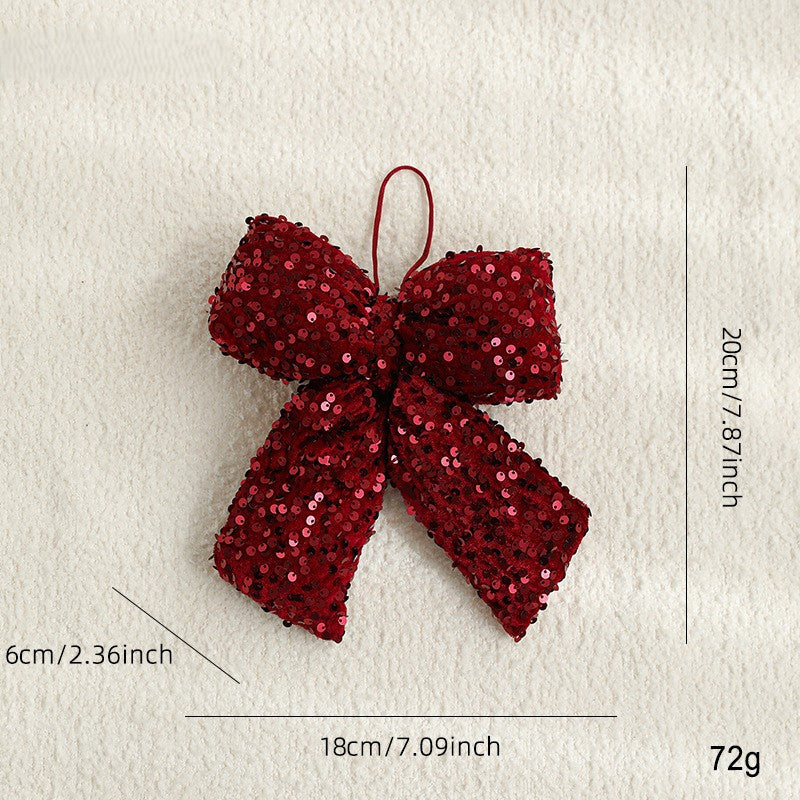 Sequin Christmas Bow Decoration With Hanging Loop - S-Bow
