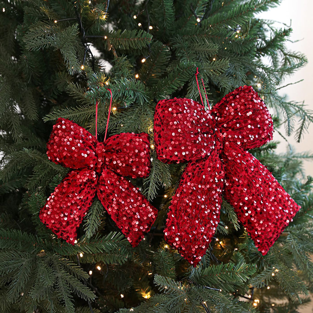 Sequin Christmas Bow Decoration With Hanging Loop - view 1