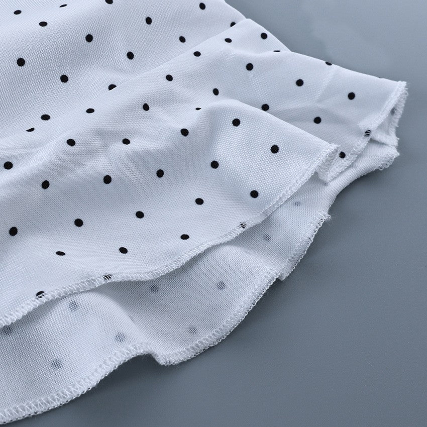 White Polka Dot Knit Cami Ruffle Mini Sleep Dress