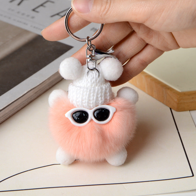 Fuzzy Pompom Monster Keychain With Knit Hat - view 2