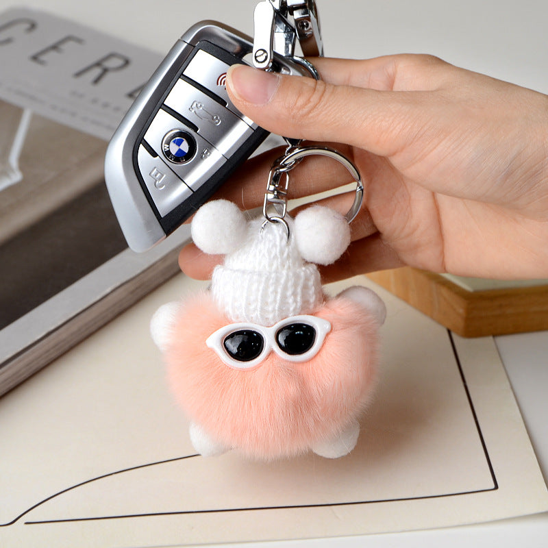 Fuzzy Pompom Monster Keychain With Knit Hat - view 4