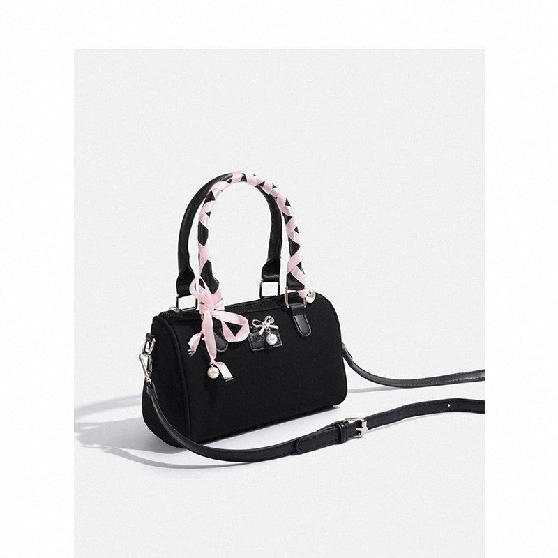 Mini Ribbon Handle Boston Bag With Bow Charm