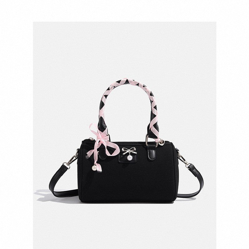 Mini Ribbon Handle Boston Bag With Bow Charm
