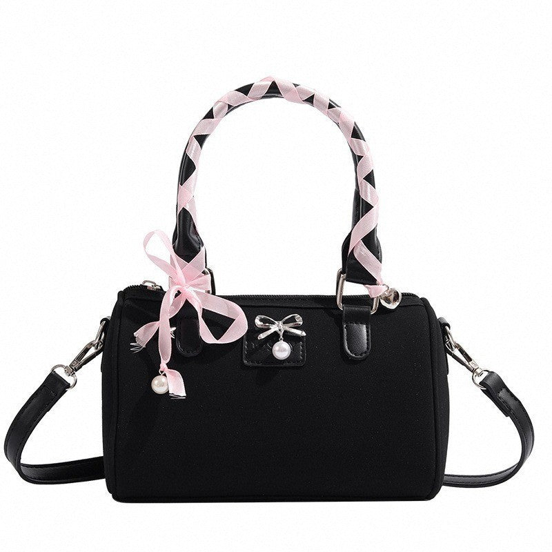 Mini Ribbon Handle Boston Bag With Bow Charm