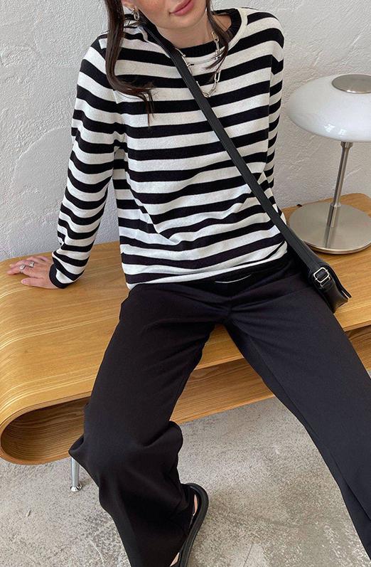 Relaxed Breton Stripe Crewneck Sweater - Blackstripe - 2