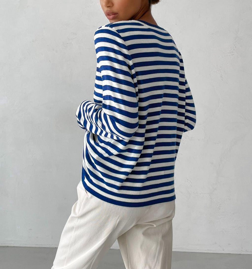 Relaxed Breton Stripe Crewneck Sweater - Bluestripe - 1
