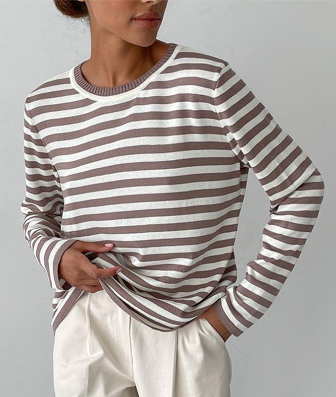 Relaxed Breton Stripe Crewneck Sweater - Coffeestripe