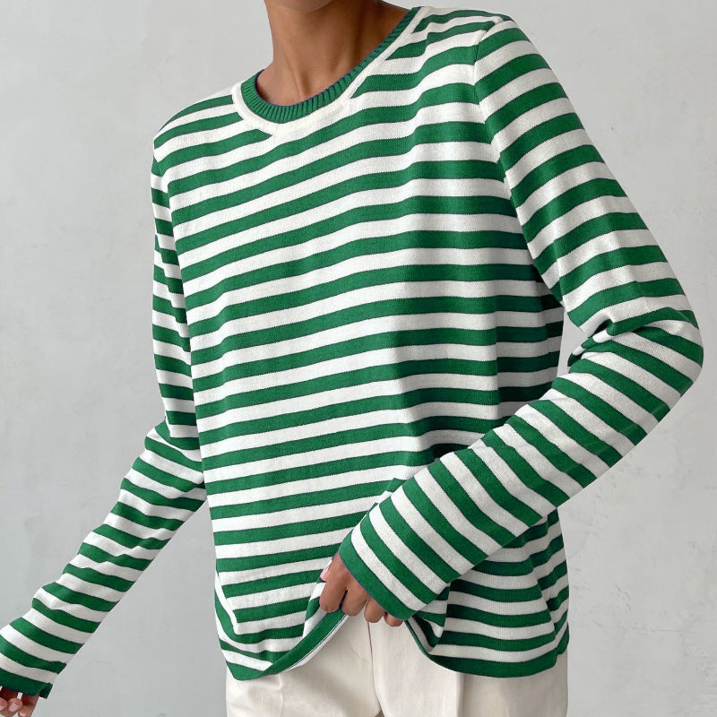 Relaxed Breton Stripe Crewneck Sweater - Greenstripe