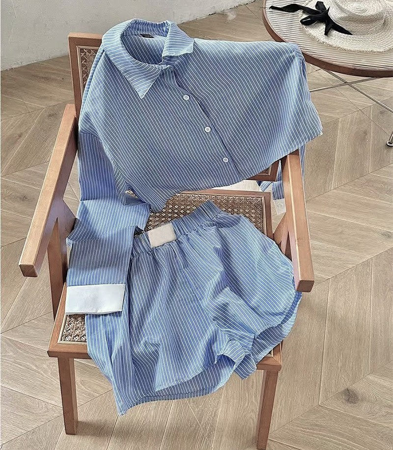 Pinstripe Cropped Shirt and Shorts Set