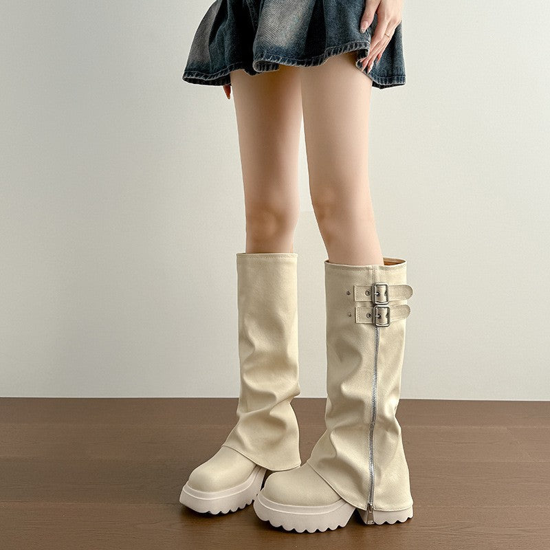 Chunky Platform Fold Over Buckle Boots