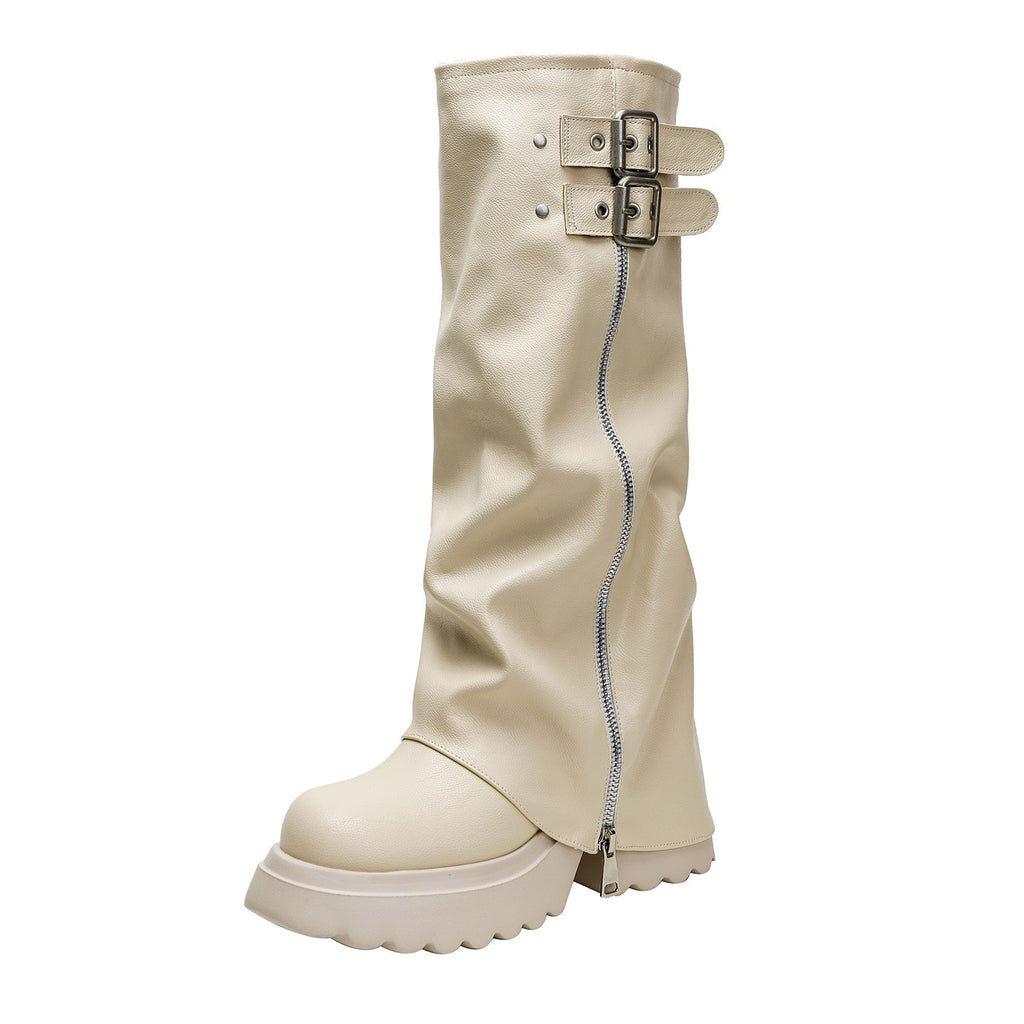 Chunky Platform Fold Over Buckle Boots