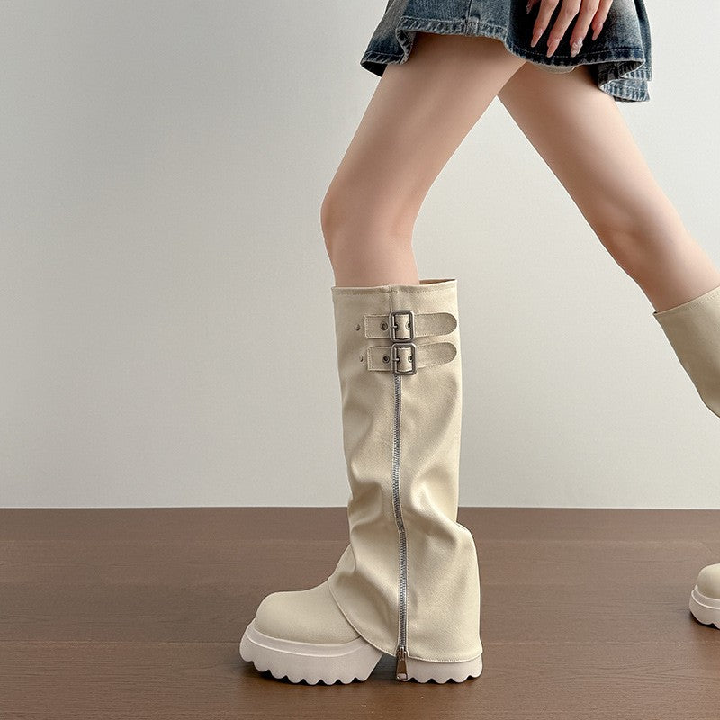 Chunky Platform Fold Over Buckle Boots
