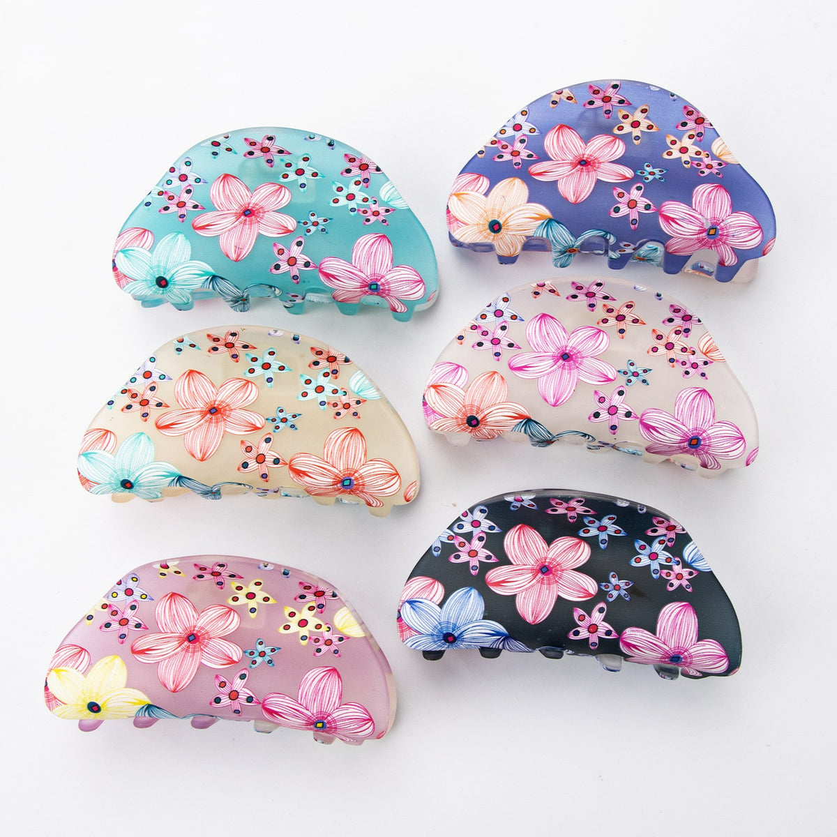 Floral Print Half Moon Hair Claw Clip