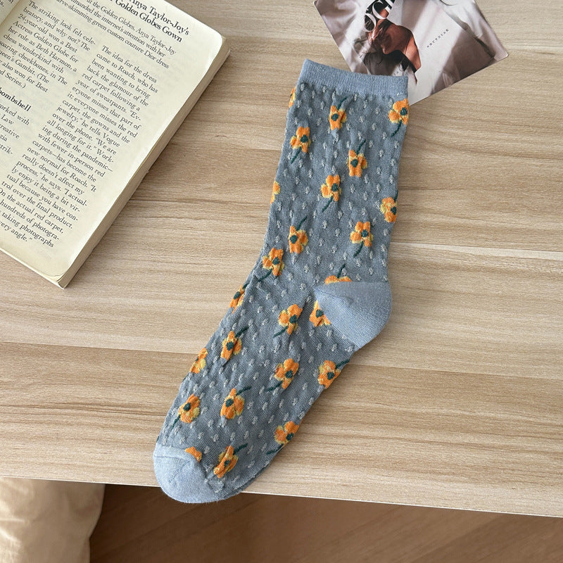 Ditsy Floral Textured Crew Socks - Blue