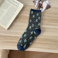 Ditsy Floral Textured Crew Socks - NavyBlue