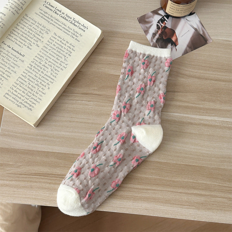 Ditsy Floral Textured Crew Socks - White