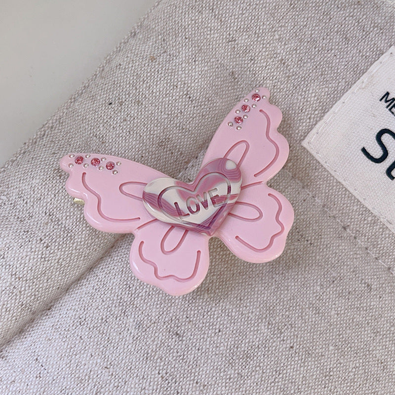 Layered Butterfly Heart Hair Clip - Pink