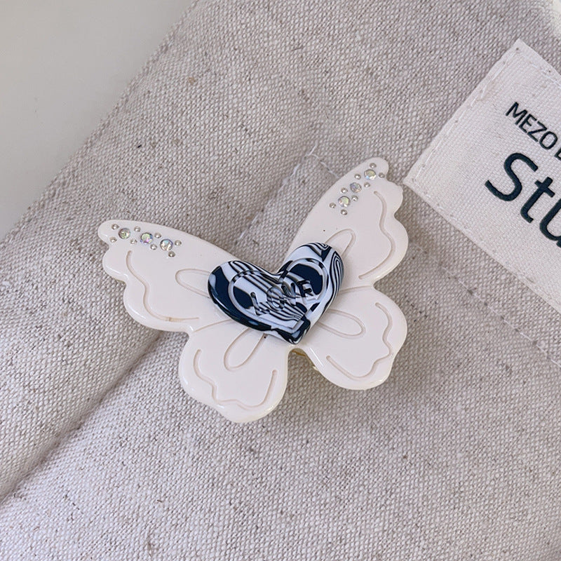 Layered Butterfly Heart Hair Clip - White