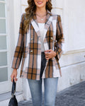 Windowpane Plaid Double Breasted Blazer - Khaki