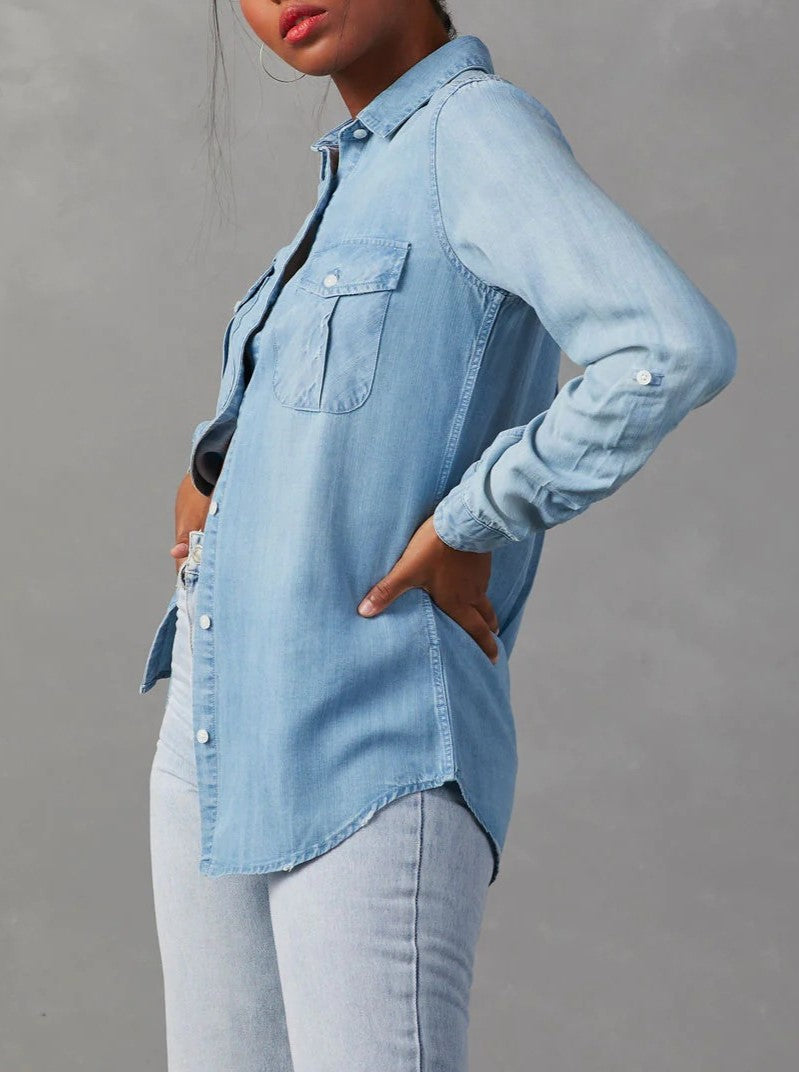 Roll Tab Sleeve Utility Pocket Shirt - Blue