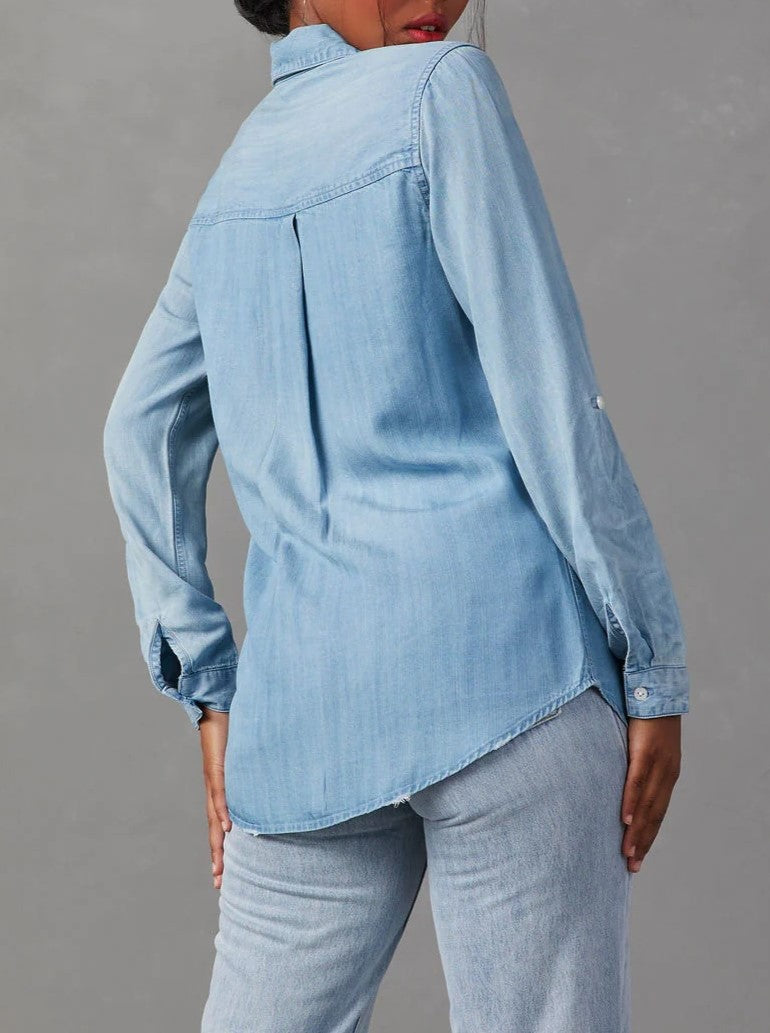 Roll Tab Sleeve Utility Pocket Shirt - Blue - 1
