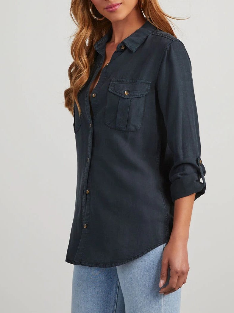 Roll Tab Sleeve Utility Pocket Shirt - Navyblue