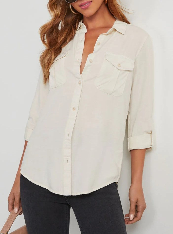 Roll Tab Sleeve Utility Pocket Shirt - White - 1
