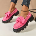 Chunky Lug Sole Loafers with Oversized Bow - Pink