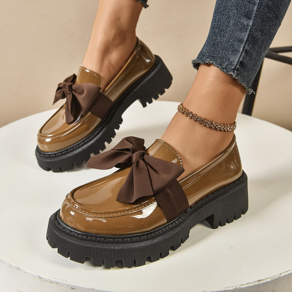 Chunky Lug Sole Loafers with Oversized Bow