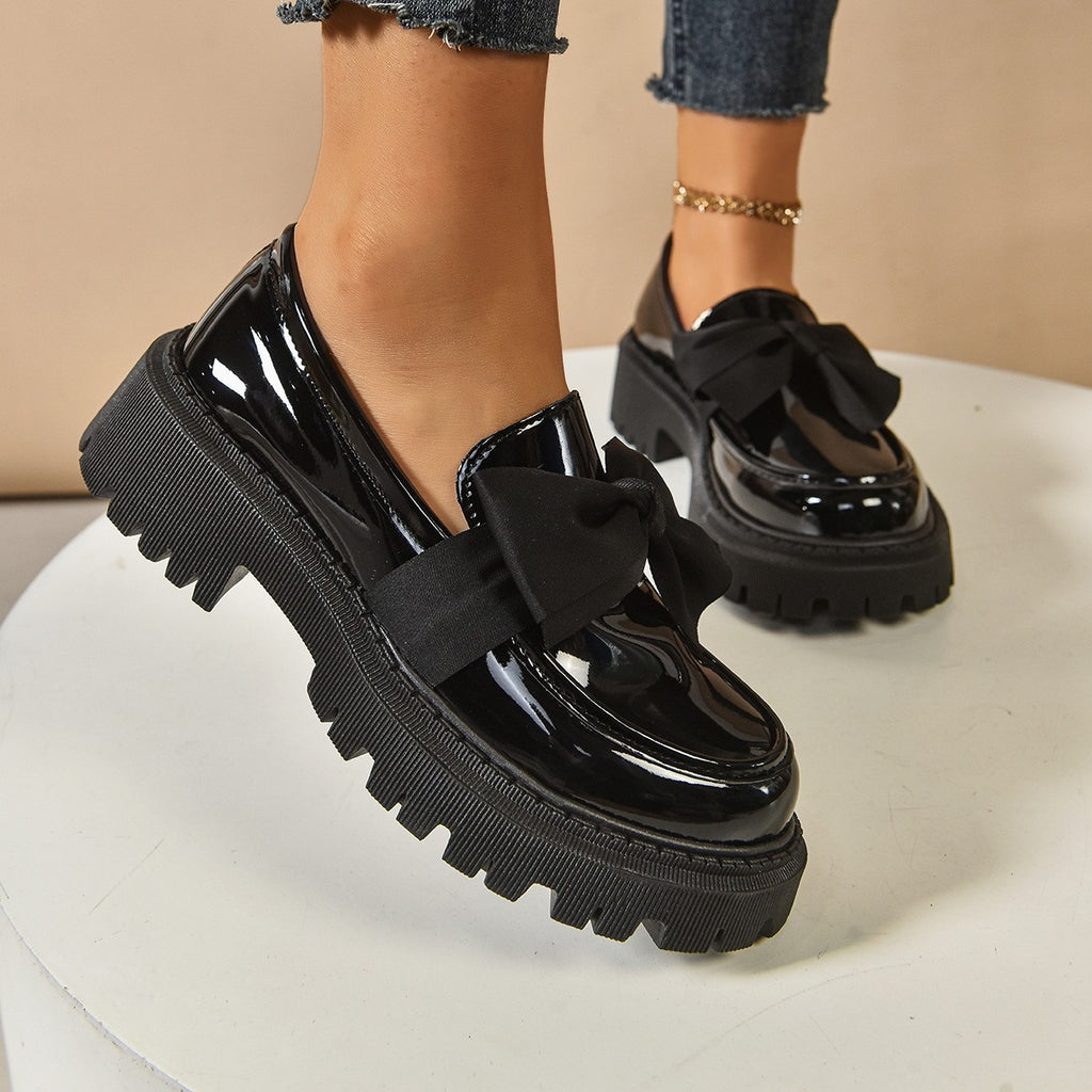 Chunky Lug Sole Loafers with Oversized Bow