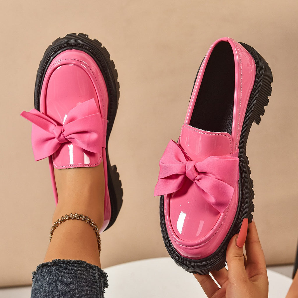 Chunky Lug Sole Loafers with Oversized Bow