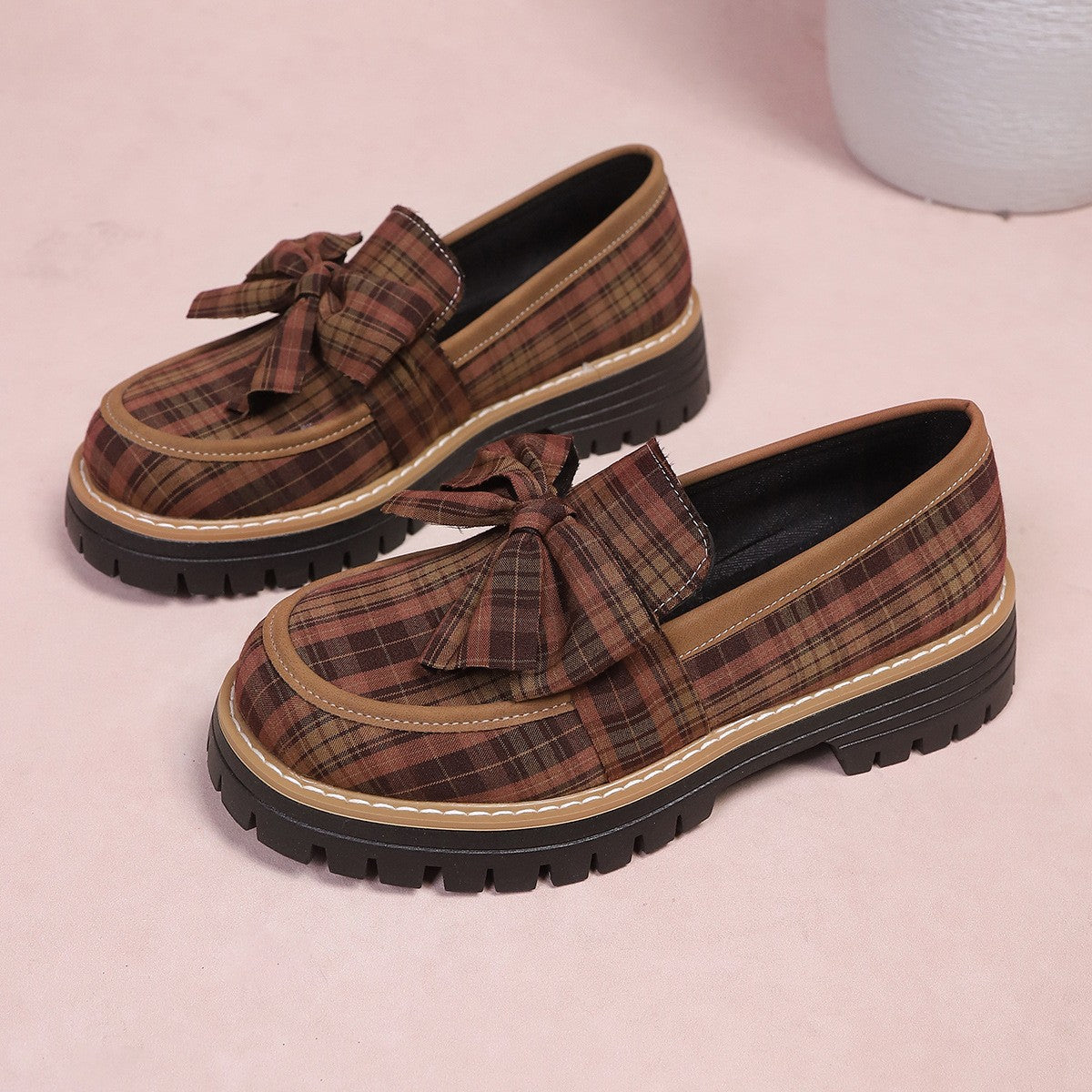 Chunky Lug Sole Loafers with Oversized Bow