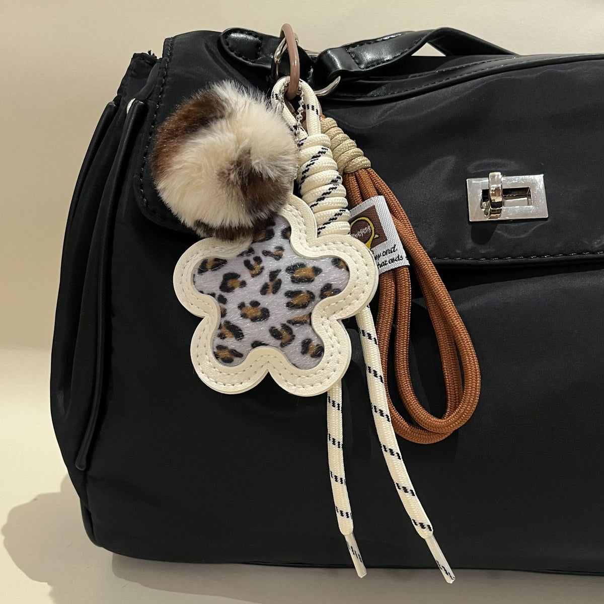 Leopard Flower Charm Keychain with Beaded Strap